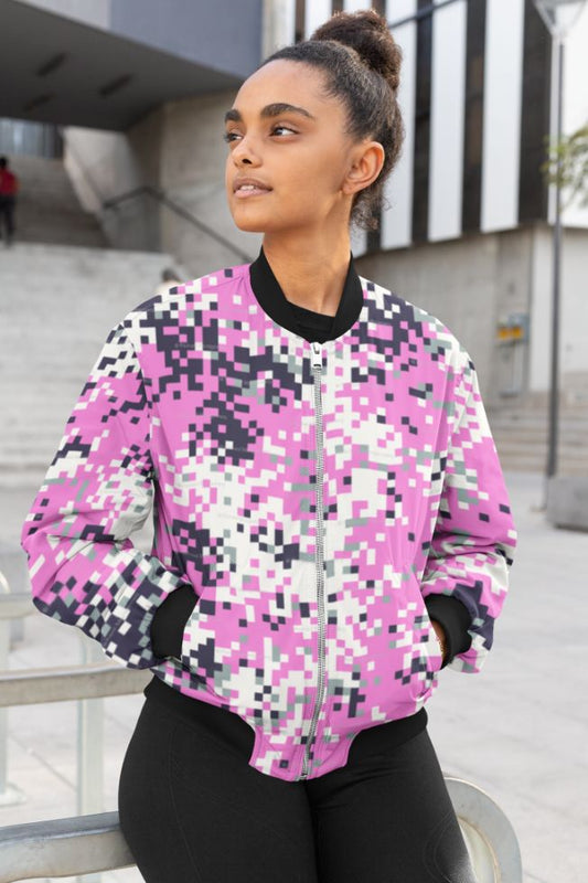 Pink Pixelate Camofludge Female Bomber Jacket