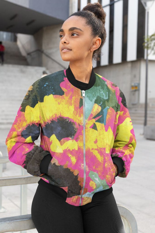 Pink Sunflower Female Bomber Jacket