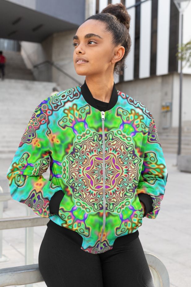 Psychedelic Panda Female Bomber Jacket