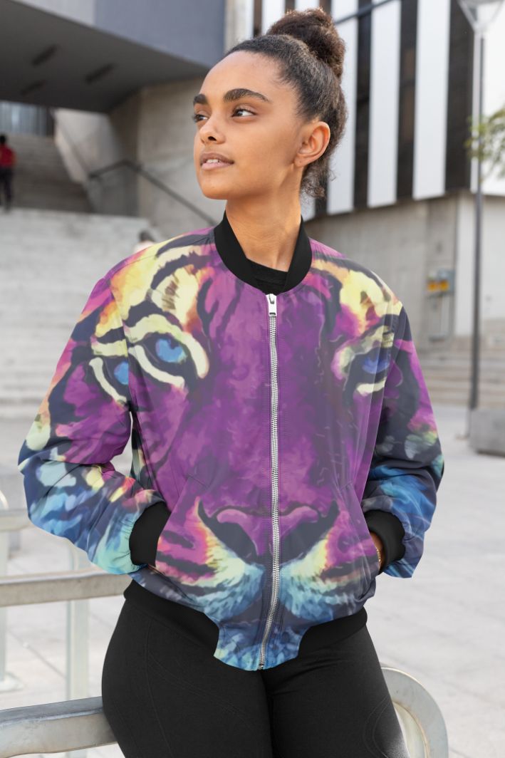 Purple Tiger Female Bomber Jacket