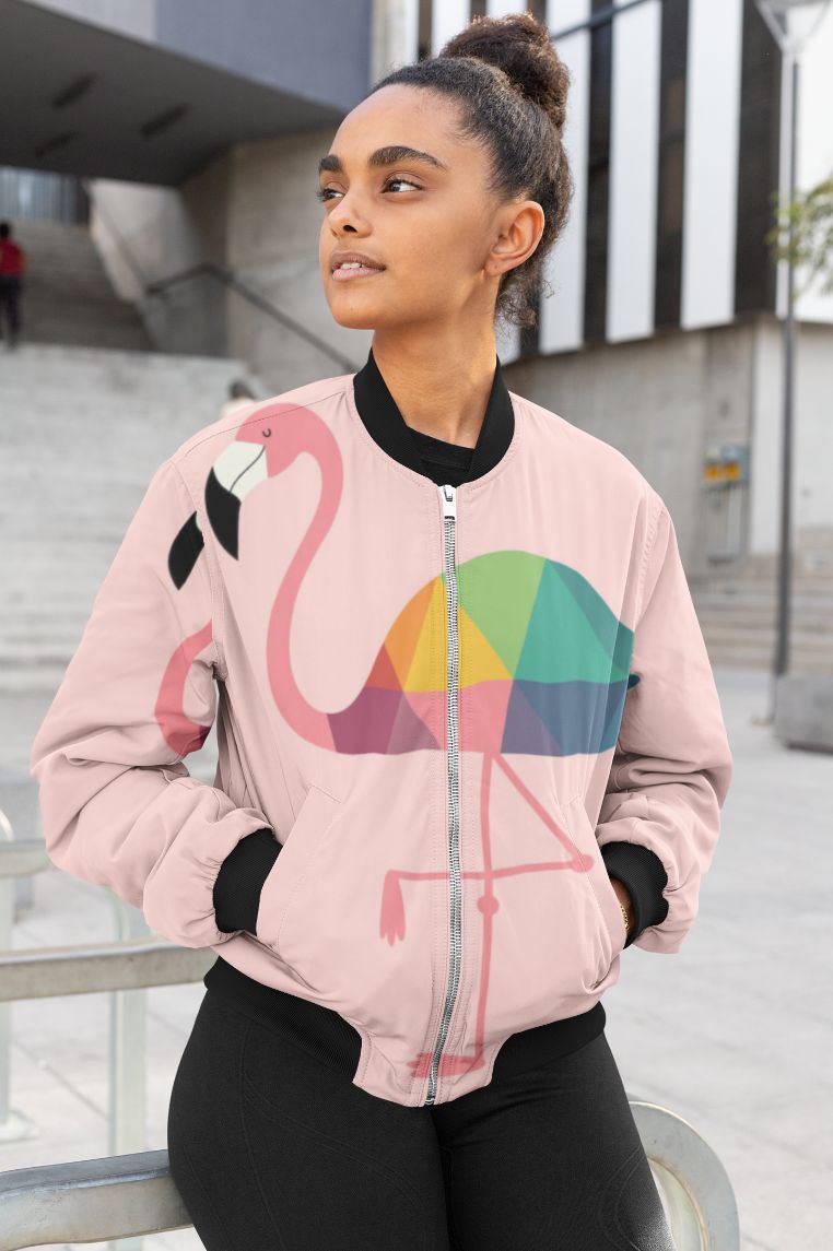 Rainbow Flamingo Female Bomber Jacket