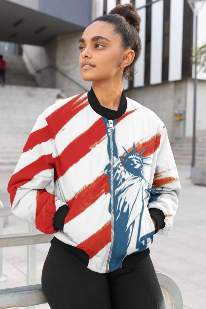 US Flag design Female Bomber Jacket