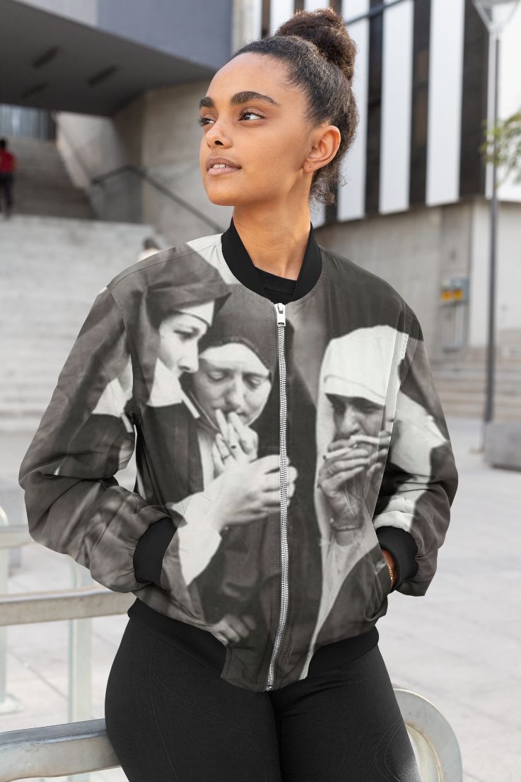 Nuns-smoking-prints Female Bomber Jacket