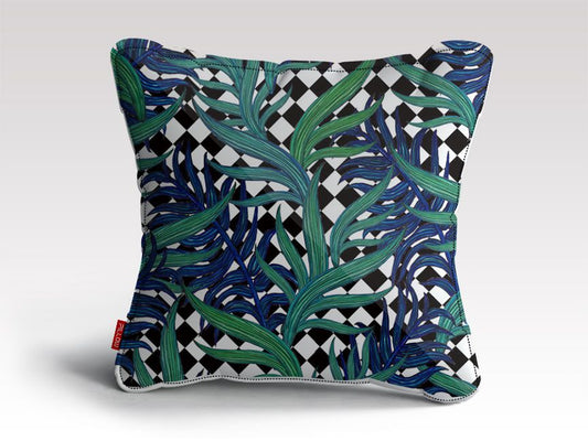 CHECKERBOARD PALM BLUE Cushion/Pillow