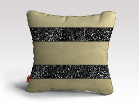 Gold Black Glitter Stripes Pattern Cushion/Pillow