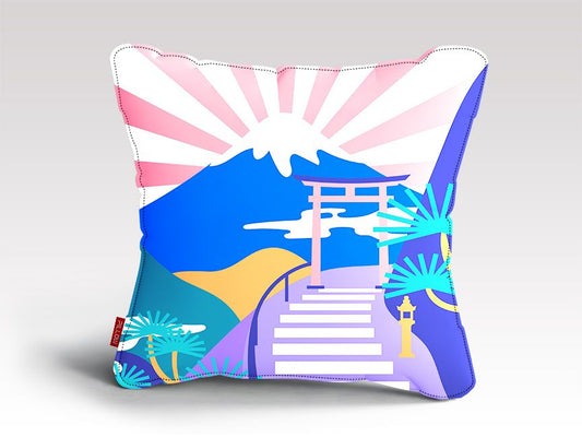 Japanesse Mountain Landscape Pop Color Vector Cushion/Pillow