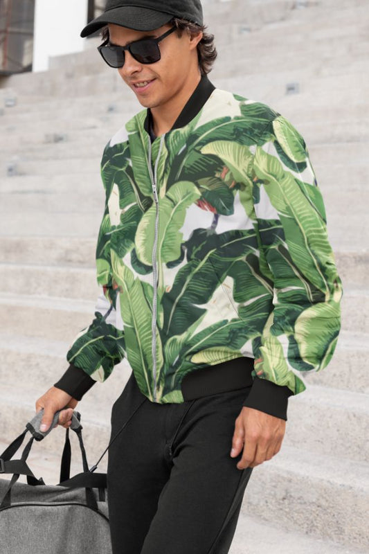 Banana leaves pattern Fitted Waist Sweater design Bomber Jacket