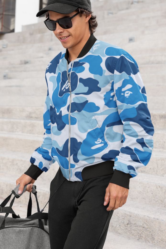 Blue Dots Camoflduge Bomber Jacket