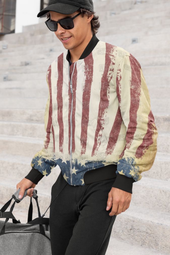 Patrotic  Flag Bomber Jacket