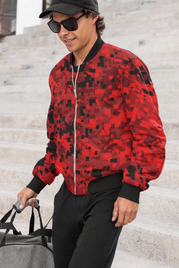 Red Pixelate Camofludge Bomber Jacket