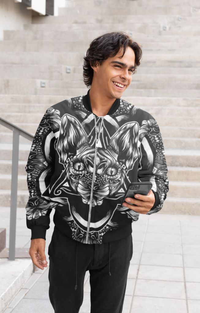 Sphynx Pattern BW Bomber Jacket