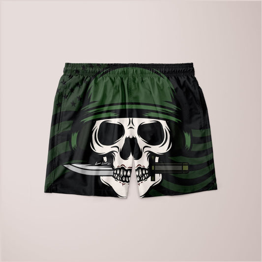 Skull With Bayonet Background Shorts