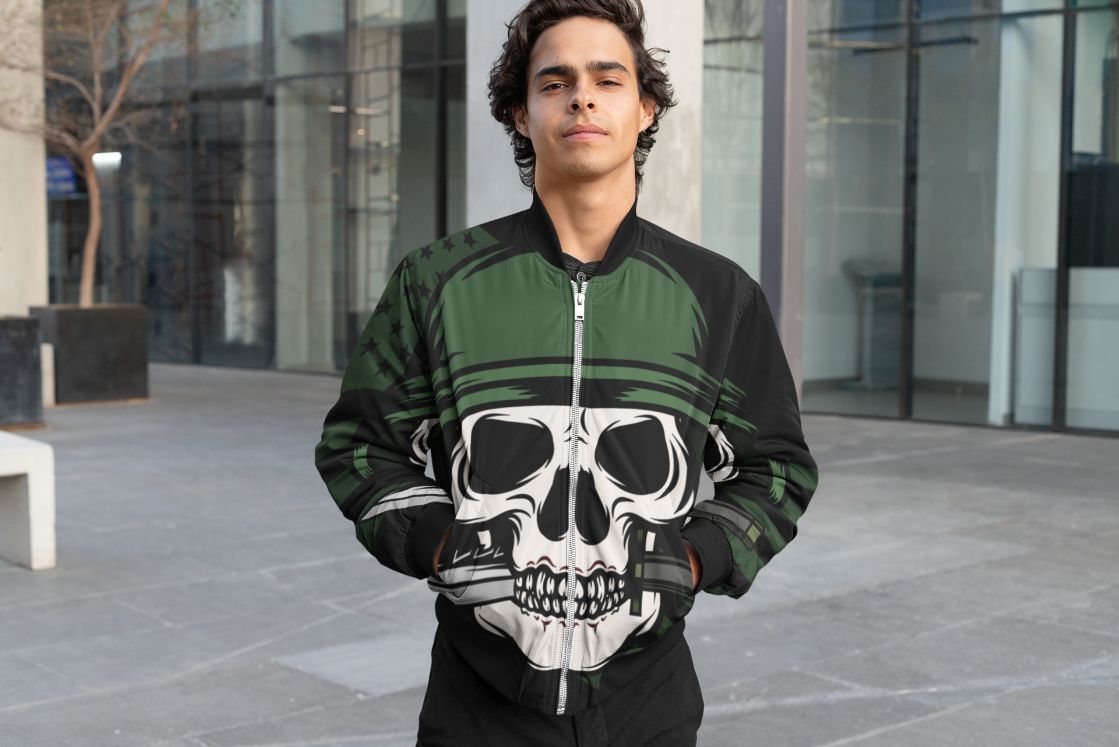 Skull With Bayonet Background Bomber Jacket