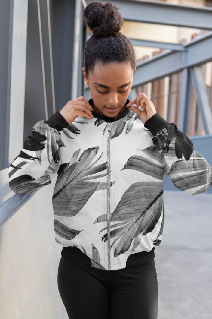 Tropical Banana Leaves Pattern Bomber Jacket