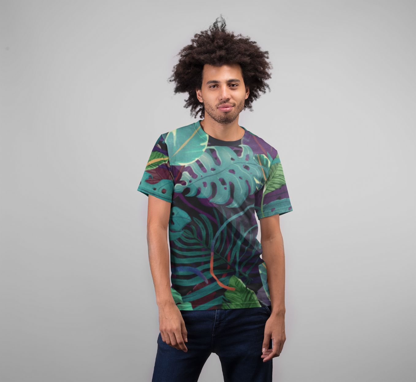 Tropical Banana Night Leaves Premium Sublimation Adult T-Shirt