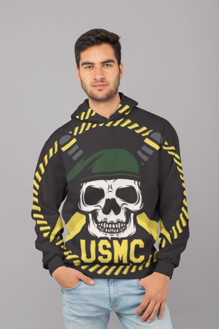 USMC Skull Mascots Vector 1 UNISEX Sublimation Hoodie