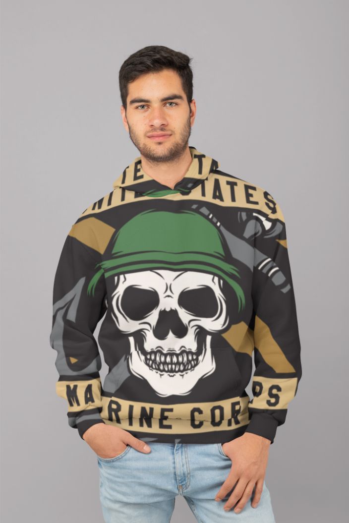 USMC Skull Mascots Vector UNISEX Sublimation Hoodie