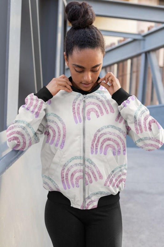 Unicorn Girls Glitter Rainbow Dream Pattern Bomber Jacket