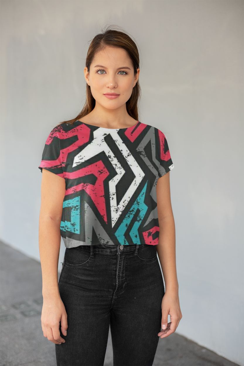 Abstract Pattren (37) All-Over Print Crop Tee