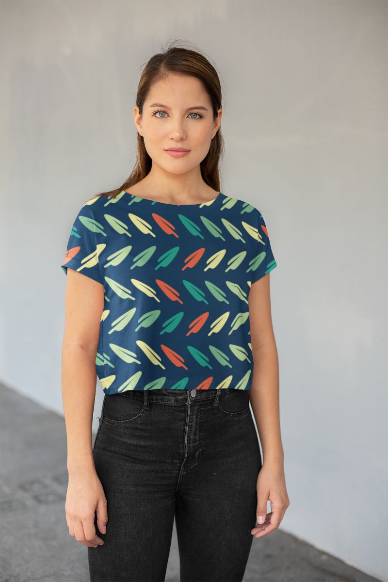 Abstract leaf Pattren All-Over Print Crop Tee