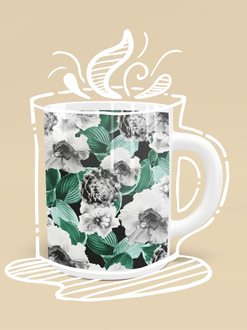 BLACK AND WHITE FLORAL GARDEN GLAMOR Mug