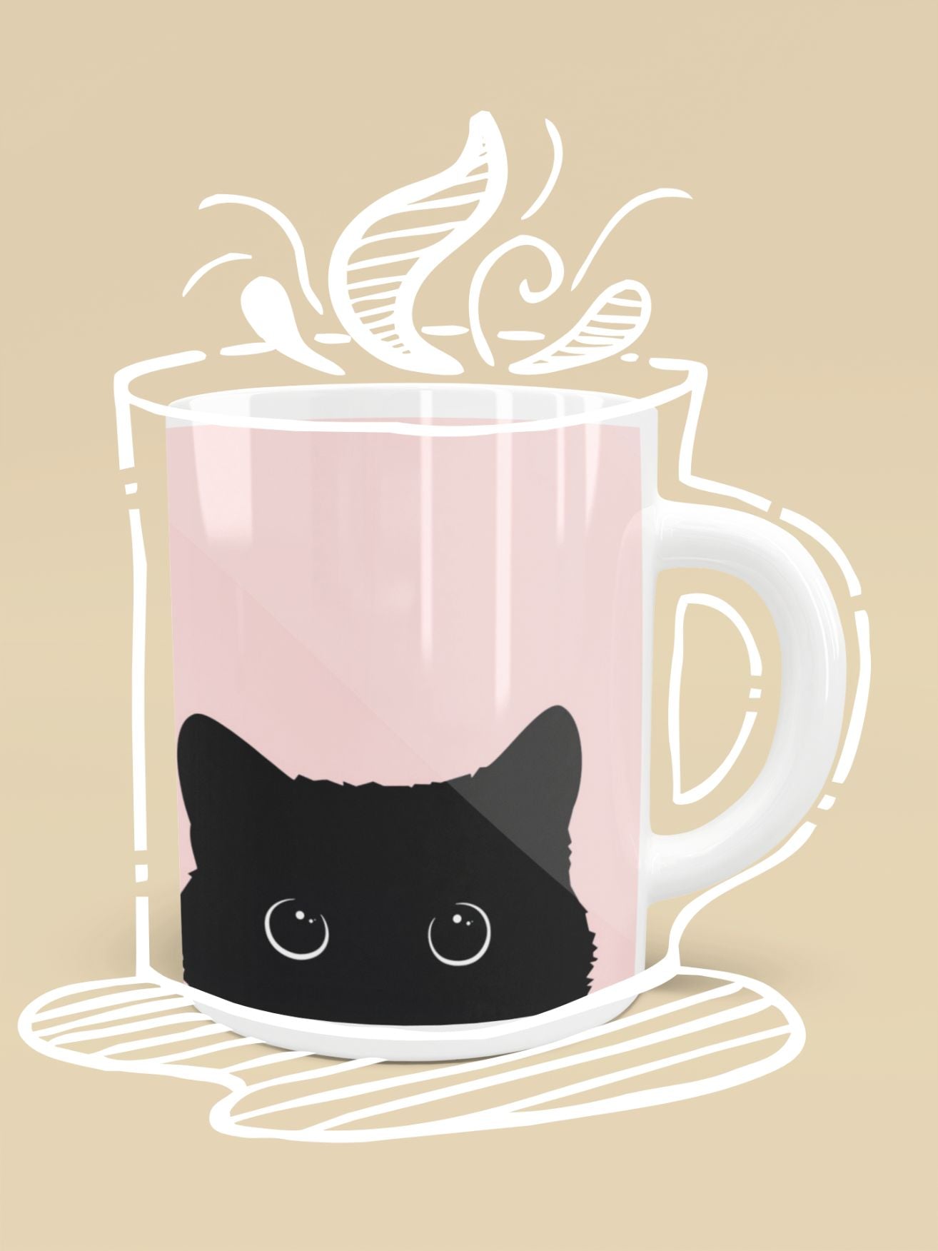 BLACK CAT ON PINK BACKGROUND Mug