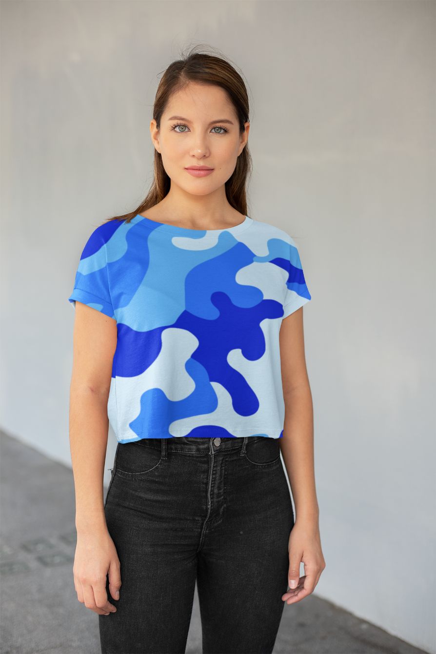 Blue Camo 2 All-Over Print Crop Tee