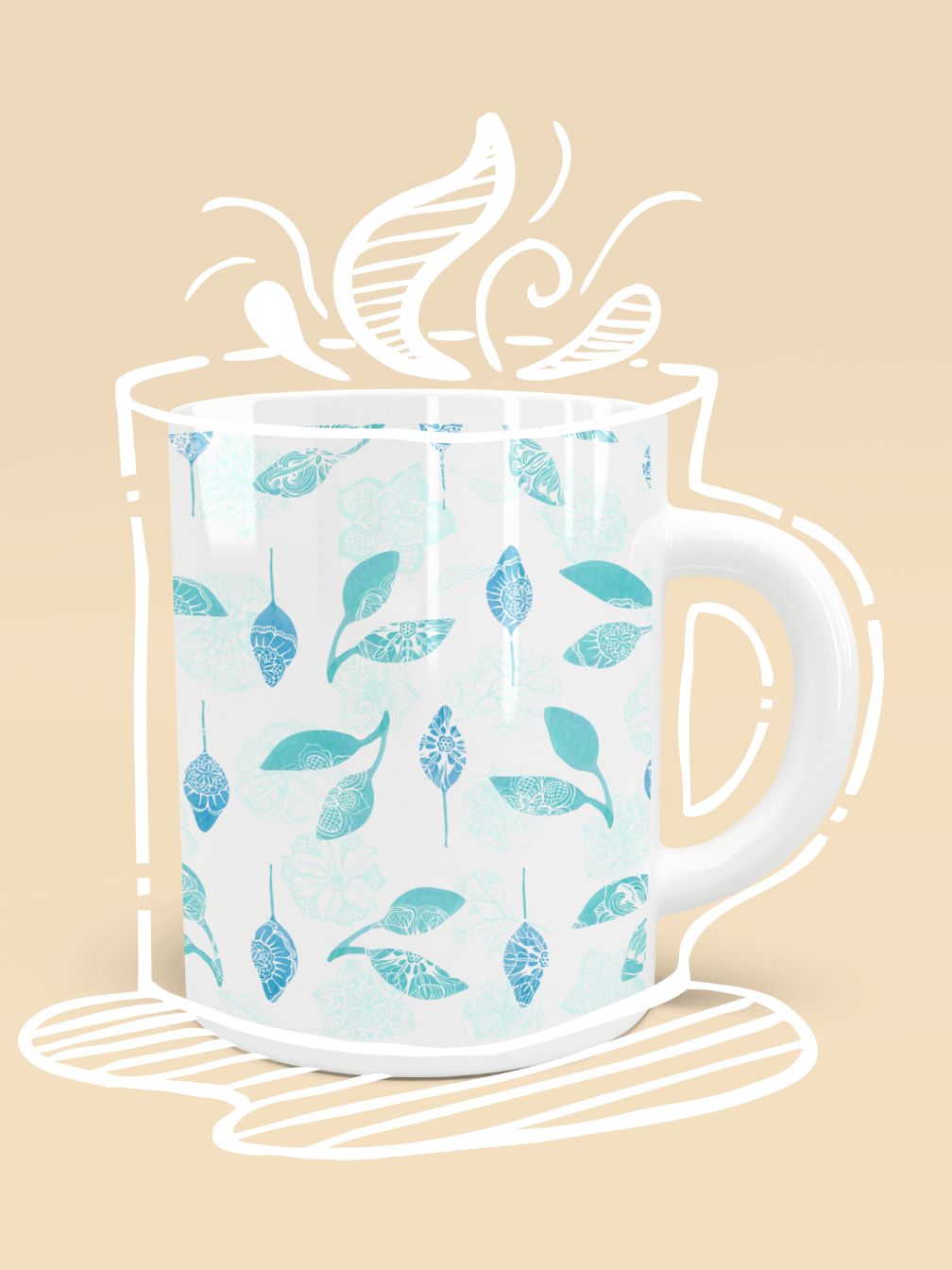 Blue Leaf pattern Mug