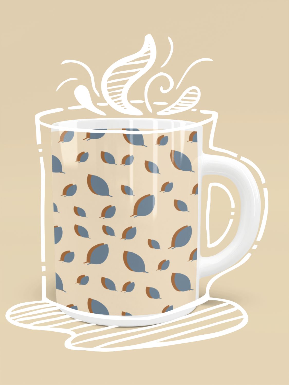 Blue leaves pattern on vanilla Poster Mug