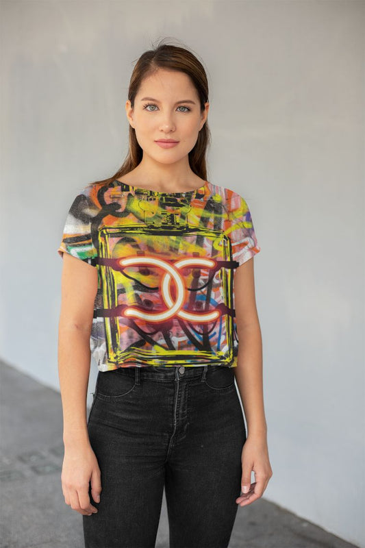 CC Neon Graffiti All-Over Print Crop Tee