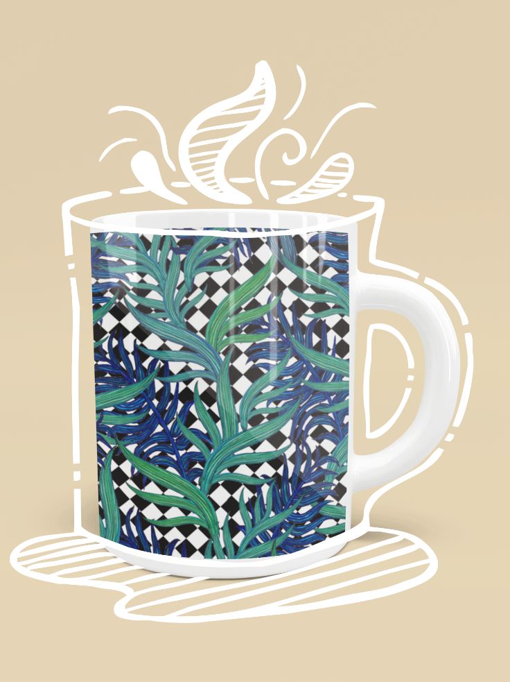 CHECKERBOARD PALM BLUE Mug