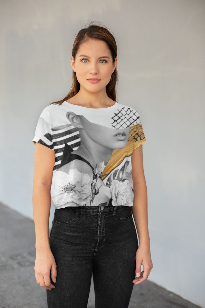 COLLAGE ART (GIRL) All-Over Print Crop Tee