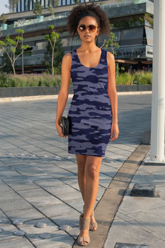 Dark Blue Camouflage Pattern Plakat Sublimation Cut & Sew Dress