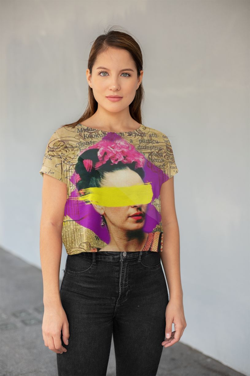 FRIDA KAHLO-COLLAGE ART All-Over Print Crop Tee