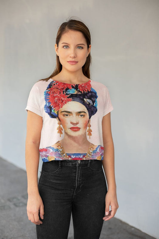 Frida Navy All-Over Print Crop Tee