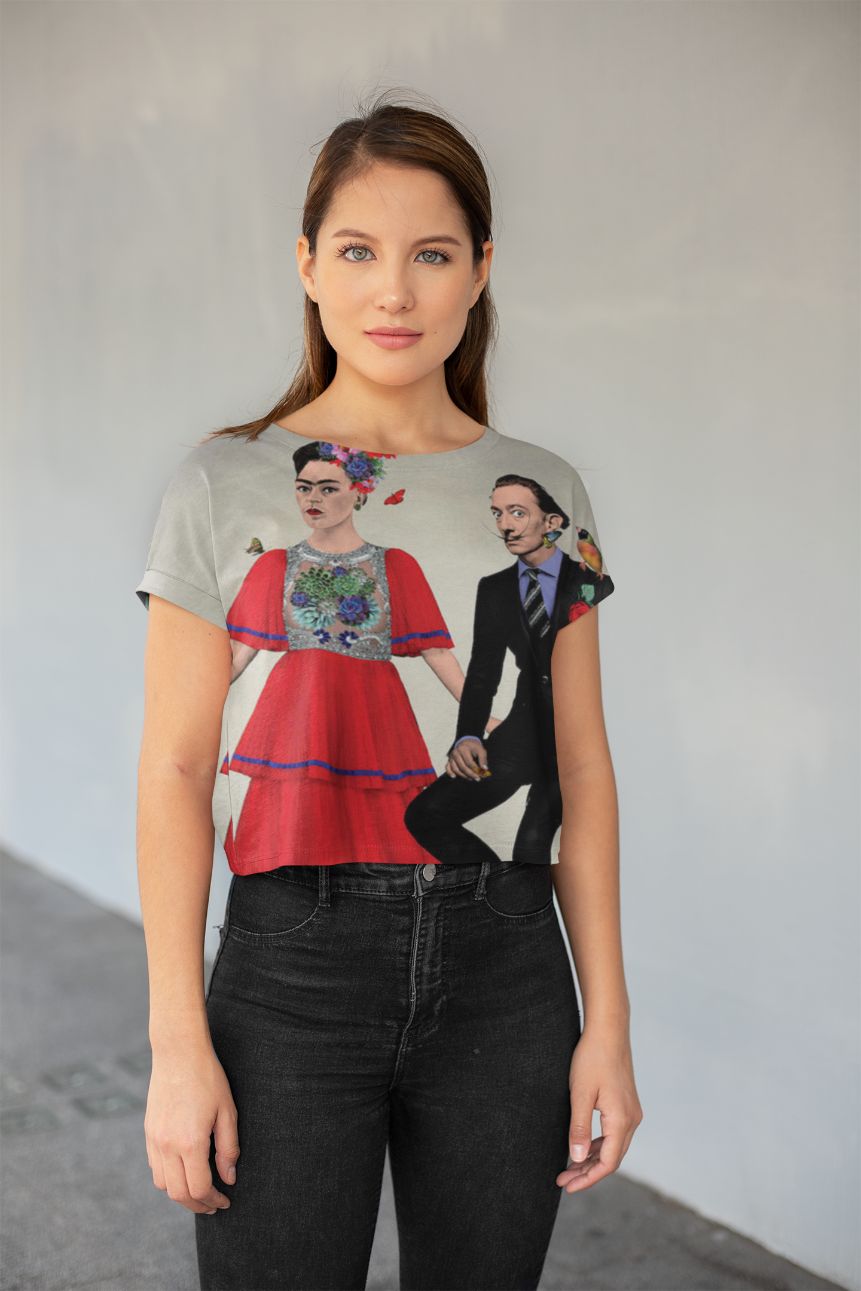 Frida & Dali All-Over Print Crop Tee