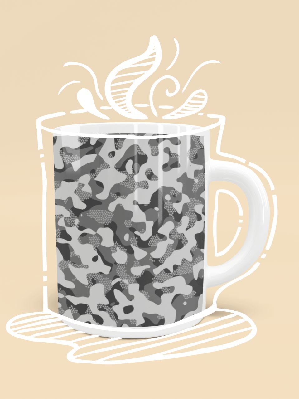 Grey Pattern Camouflage & Mosaic Style Plakat Mug