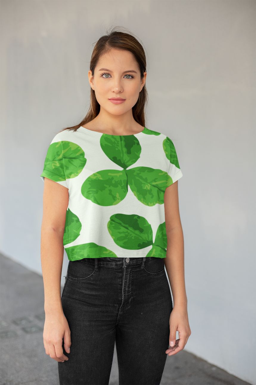 Leaf  Pattern All-Over Print Crop Tee