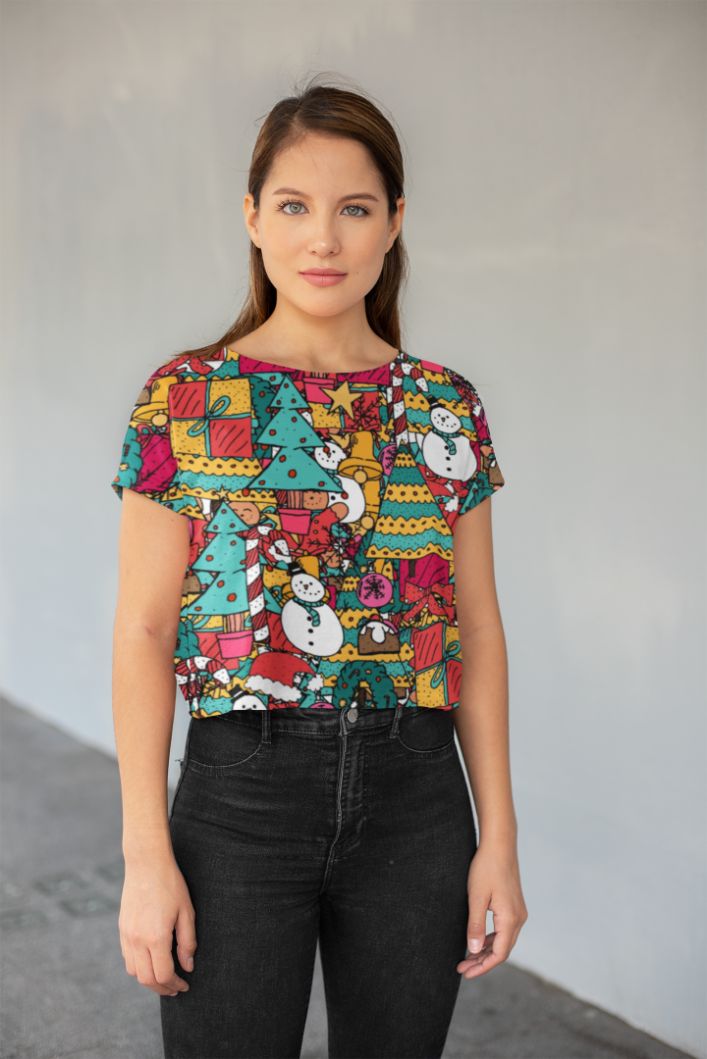 Merry Christmas pattern Poster All-Over Print Crop Tee