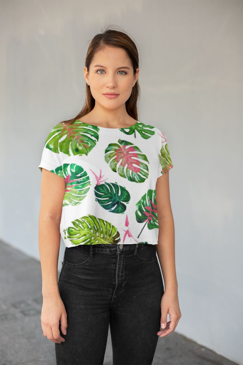 Monstera Love II Poster (2) All-Over Print Crop Tee