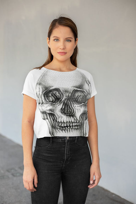 POINTILLISM SKULL All-Over Print Crop Tee