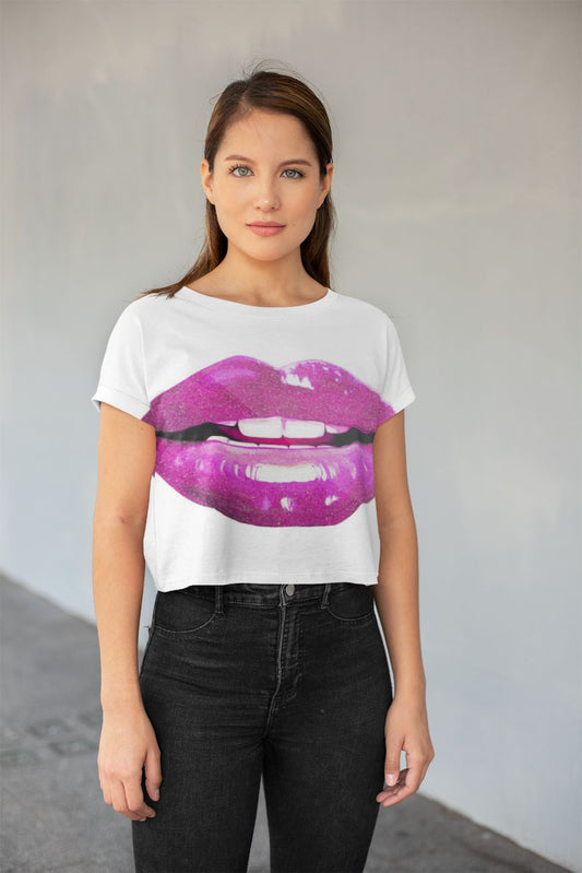 PURPLE LIPS All-Over Print Crop Tee