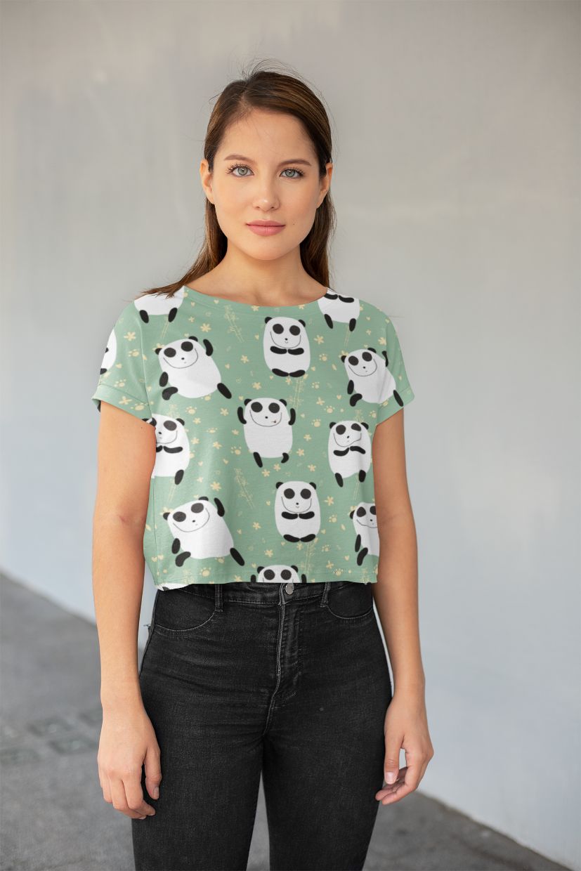 Panda Pattern All-Over Print Crop Tee