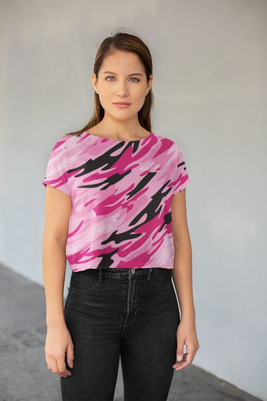 Pink Camo All-Over Print Crop Tee