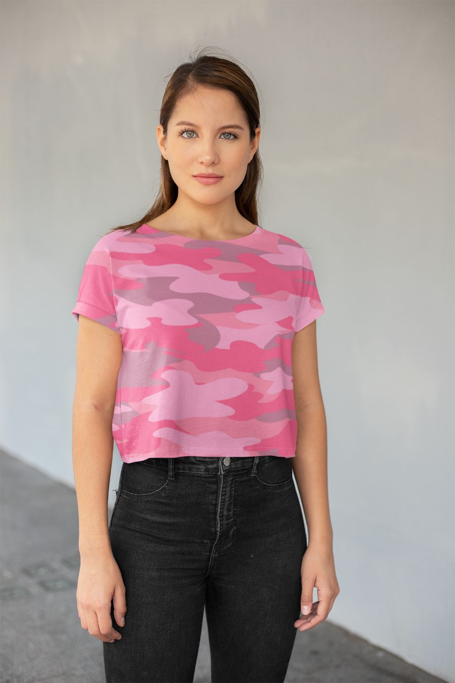 Pink Camo 2 All-Over Print Crop Tee