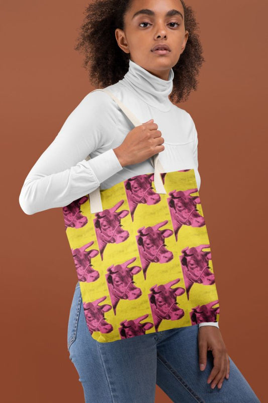 Pink Cow Pattern Tote Bag