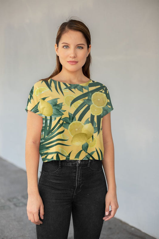 SUMMER LEMON TWIST JUNGLE All-Over Print Crop Tee