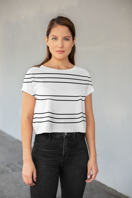 Simple Lines Pattern bw Poster All-Over Print Crop Tee