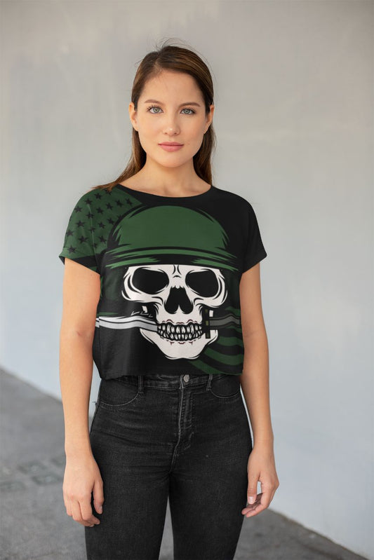 Skull With Bayonet Background All-Over Print Crop Tee