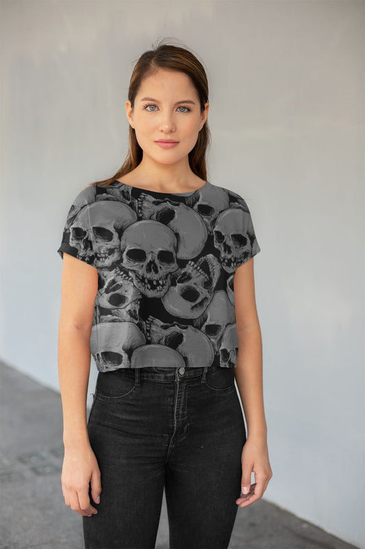 Skulls 3 Pattern All-Over Print Crop Tee